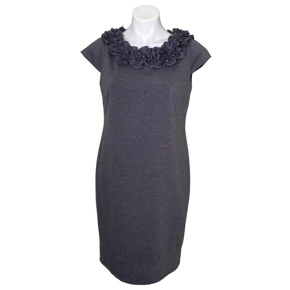 Taylor Dresses & Skirts - Taylor Ruffle Neck Dress, Gray Knit Cap Sleeve Women’s Size 10